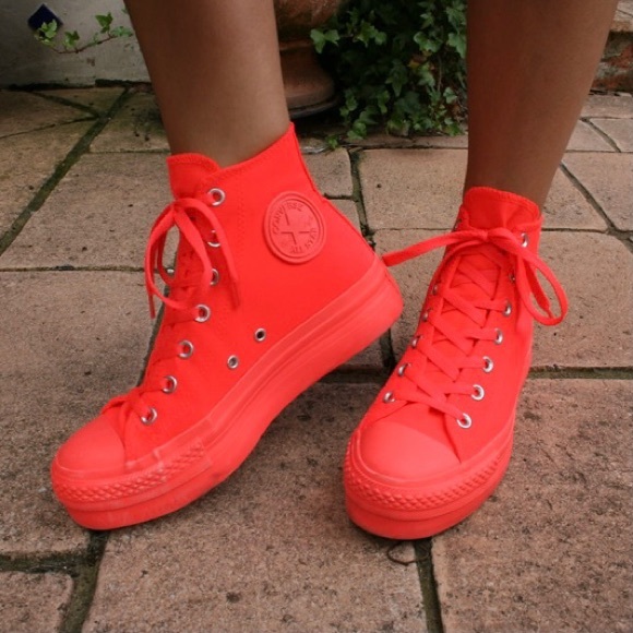 Converse Shoes - Converse Neon Orange High Top Platform Sneakers